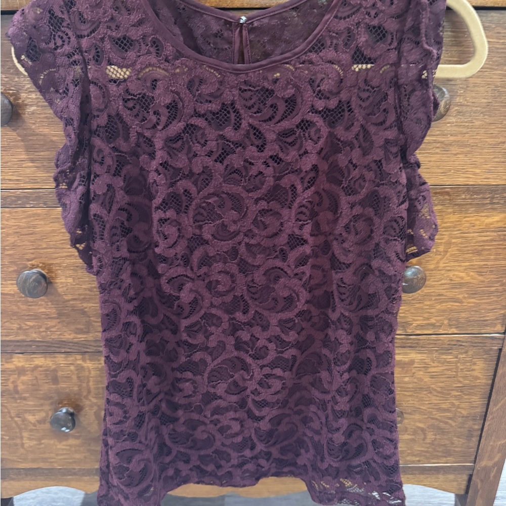 White House Black Market Burgundy Lace Top
